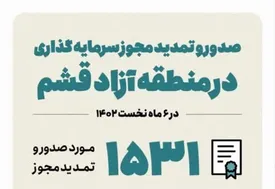 صدور تمدید مجوز سرمایه گذاری در منطقه آزاد قشم | اینفوگرافیک