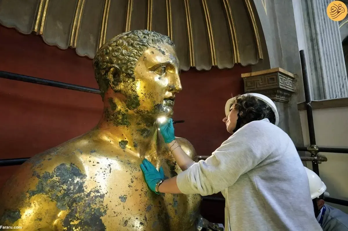 ببینید | مرمت بزرگترین مجسمه برنزی دوره باستان چگونه انجام می‌شود؟