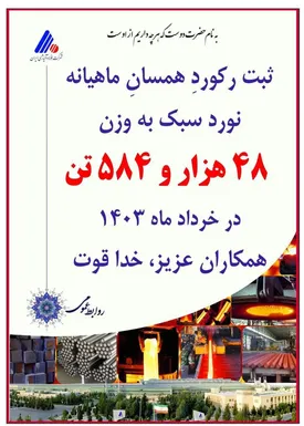 ثبت رکورد همسان ماهیانه کارخانه نوردسبک شرکت فولاد آلیاژی ایران