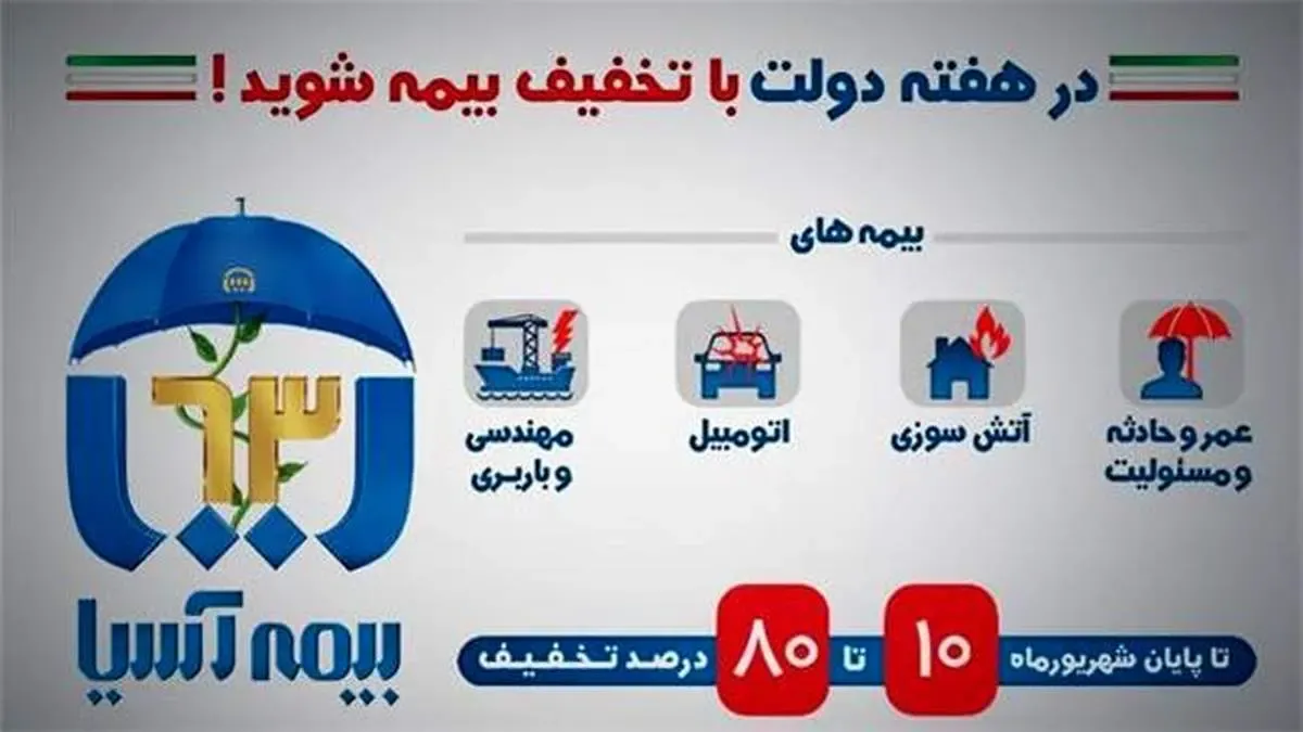 بیمه آسیا به مناسبت هفته دولت تخفیف می دهد