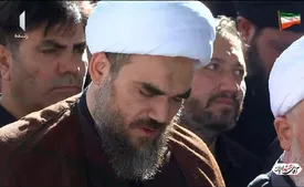 محمدی گلپایگانی داماد رهبر شهید در مراسم تشییع تهران/ فیلم
