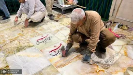 نصب سنگ مزار شهیدان لاریجانی/ تصاویر