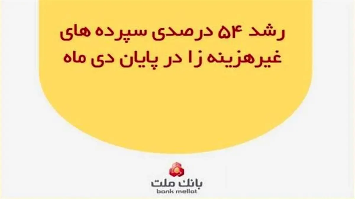 رشد ۵۴ درصدی سپرده های غیرهزینه زاى بانك ملت در پایان دی ماه