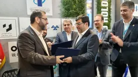 مصاحبه مطبوعاتی مدیرعامل، رونمایی از موشن گرافی کریدور شمال جنوب، حضور استاندار گیلان وعقد سه تفاهم نامه در غرفه  منطقه آزاد انزلی