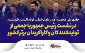 حضور علی محمدی، مدیرعامل شرکت فولاد اکسین خوزستان در نشست رئیس‌جمهور با جمعی از تولیدکنندگان و کارآفرینان برتر کشور