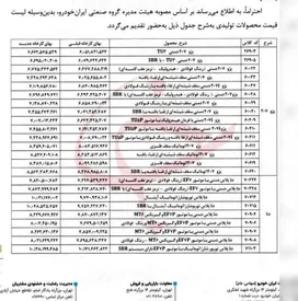 اعلام لیست جدید قیمت محصولات ایران خودرو