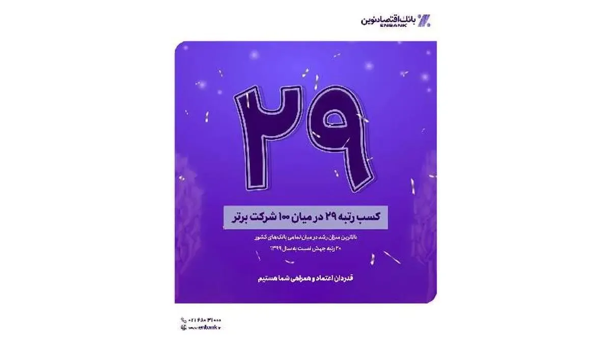 درخشش بانک اقتصادنوین در میان ۱۰۰ شرکت برتر ایران