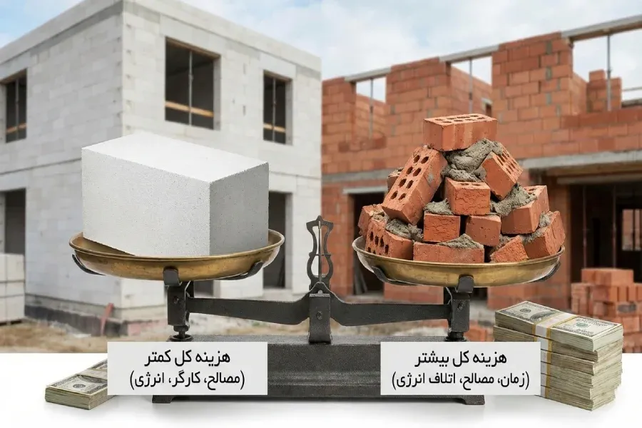 مقایسه بلوک سبک با آجر از لحاظ هزینه و زمان اجرا