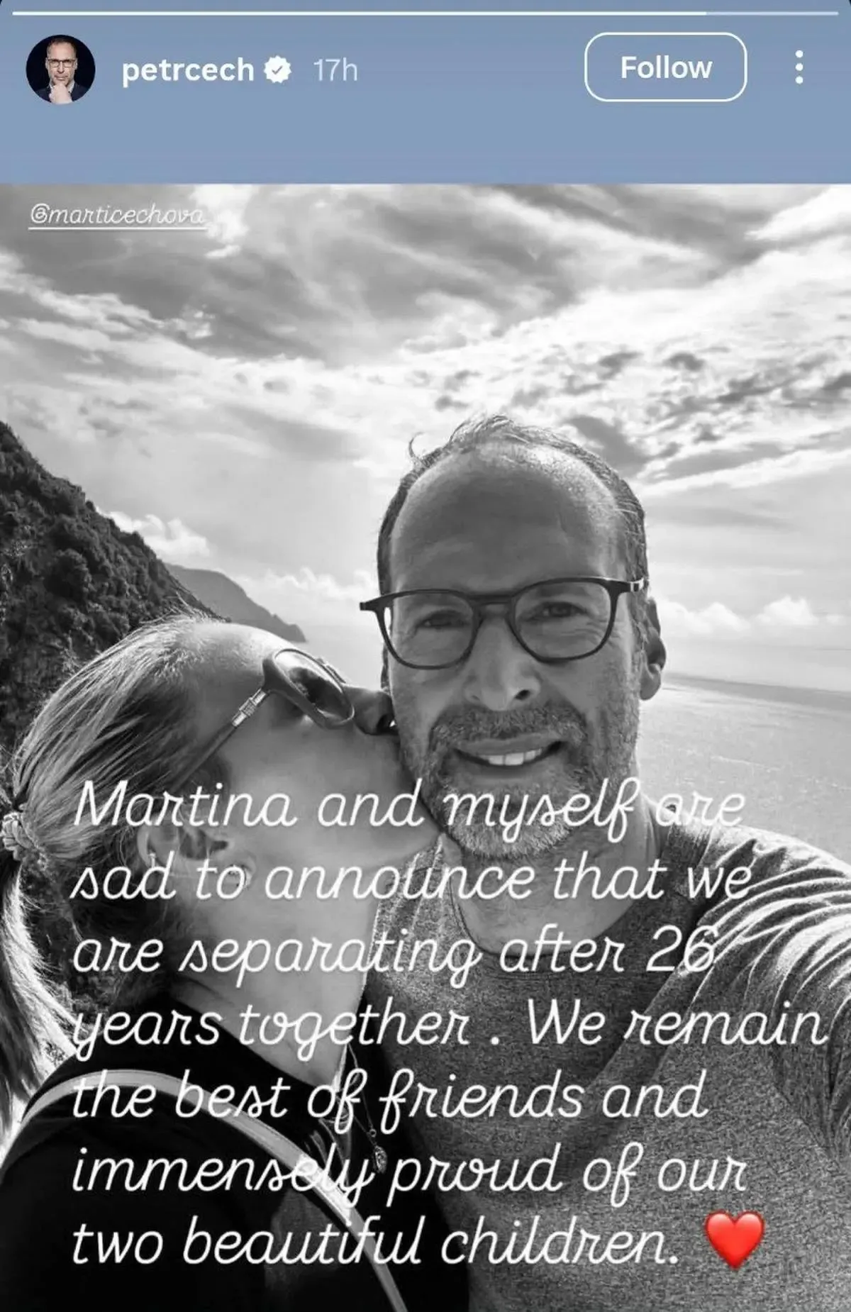 طلاق پتر چک پس از ۲۶ سال زندگی با عشق دوران نوجوانی‌اش