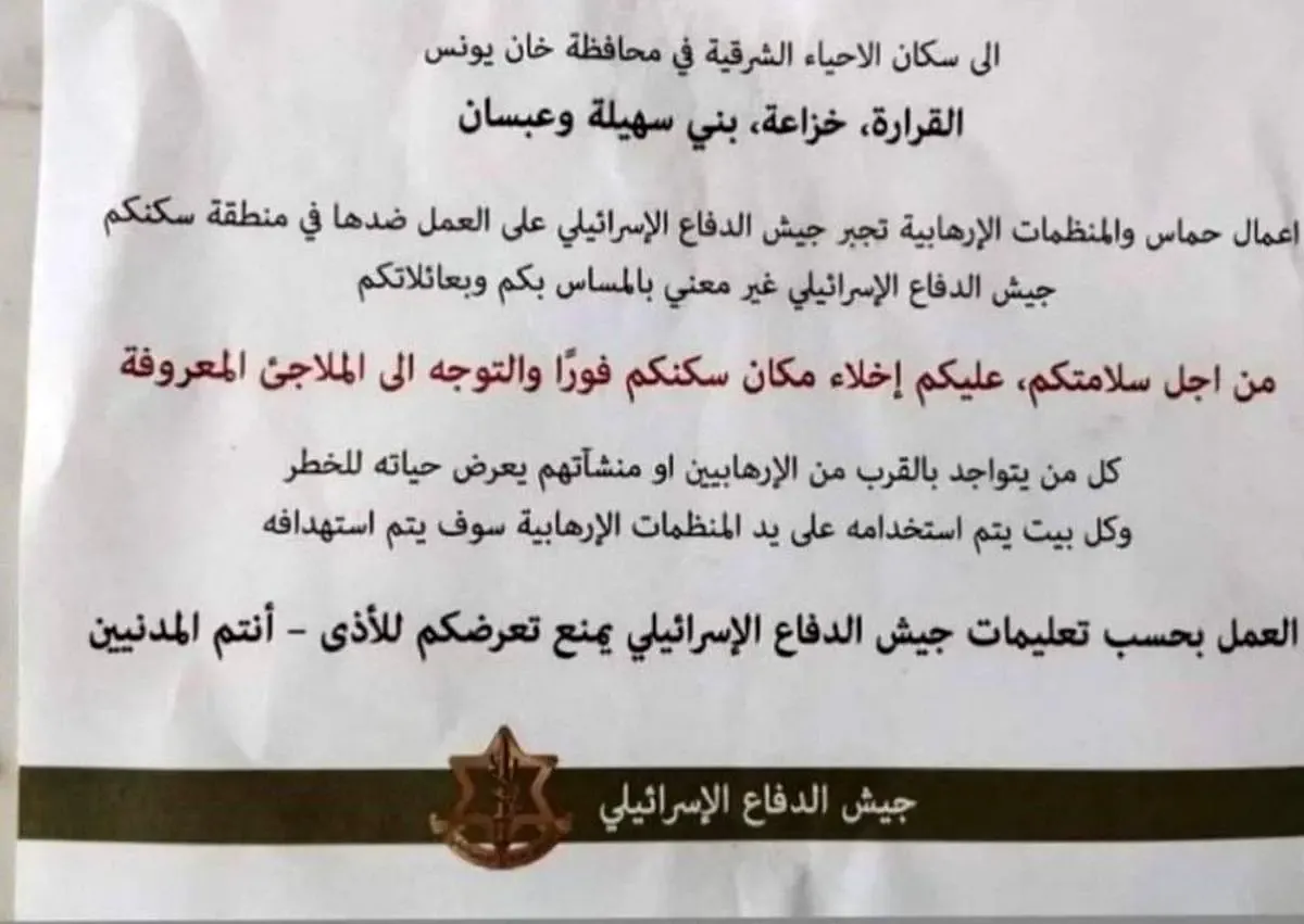 رژیم صهیونیستی خواستار تخلیۀ جنوب غزه شد  