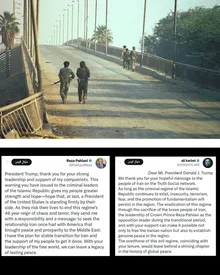 واکنش یک رسانه به بازنشر توییت ترامپ درباره حوادث ایران توسط علی کریمی و پهلوی