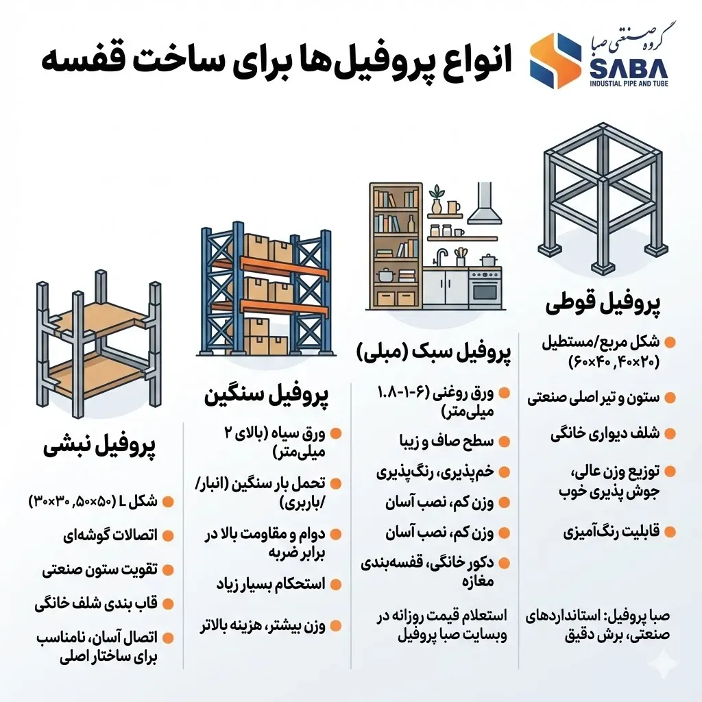 انواع پروفیل‌ها برای ساخت قفسه‌