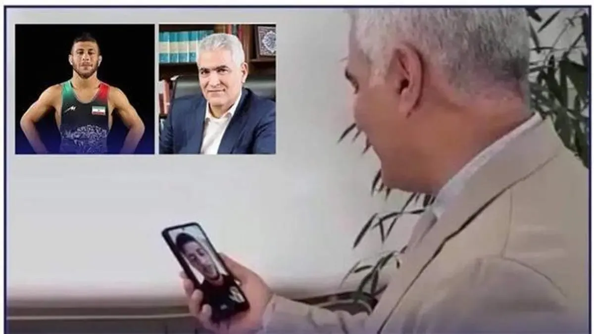 تبریک نائب قهرمانی مسابقات جهانی کشتی به رضا اطری توسط مدیر عامل پست بانک ایران در ارتباط تلفنی