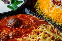 طرز تهیه قیمه مشهدی مجلسی با برنج زعفرانی