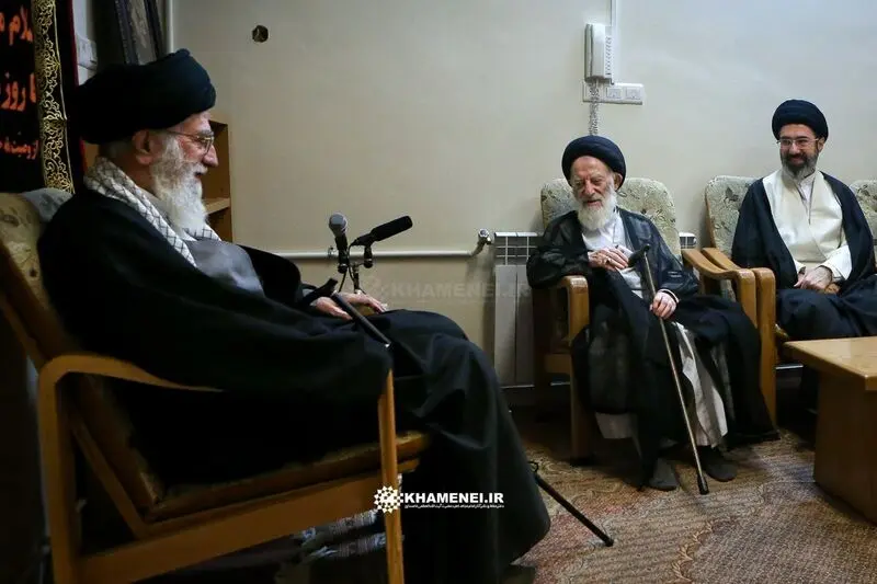 تصویری دیده نشده از رهبر شهید و آیت‌الله شبیری زنجانی در فروردین ۱۳۹۴/ حضور آیت‌الله سید مجتبی خامنه‌ای