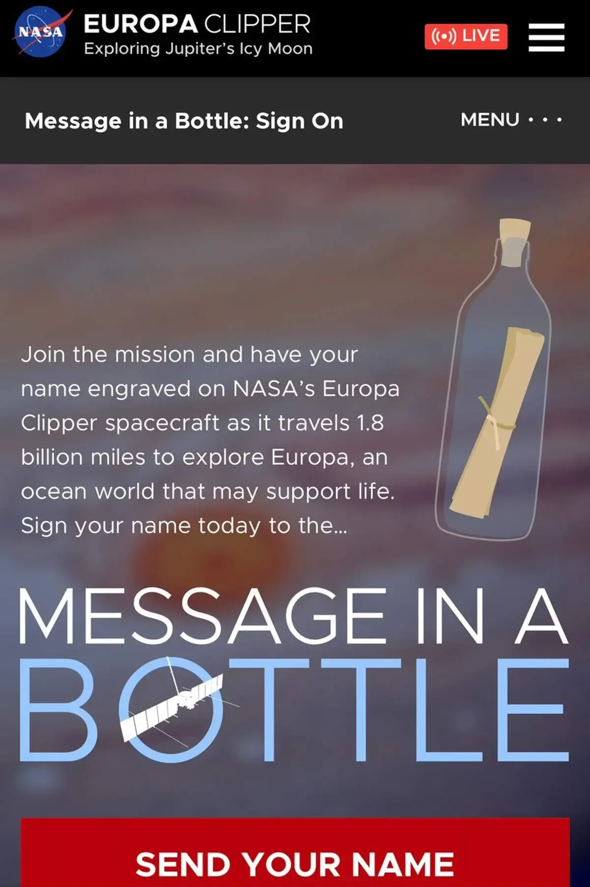 امروز آخرین فرصت ارسال نام‌تان به قمر مشتری است!