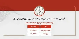 افزایش ساعات کاری شعب بانک پارسیان در روزهای پایانی سال